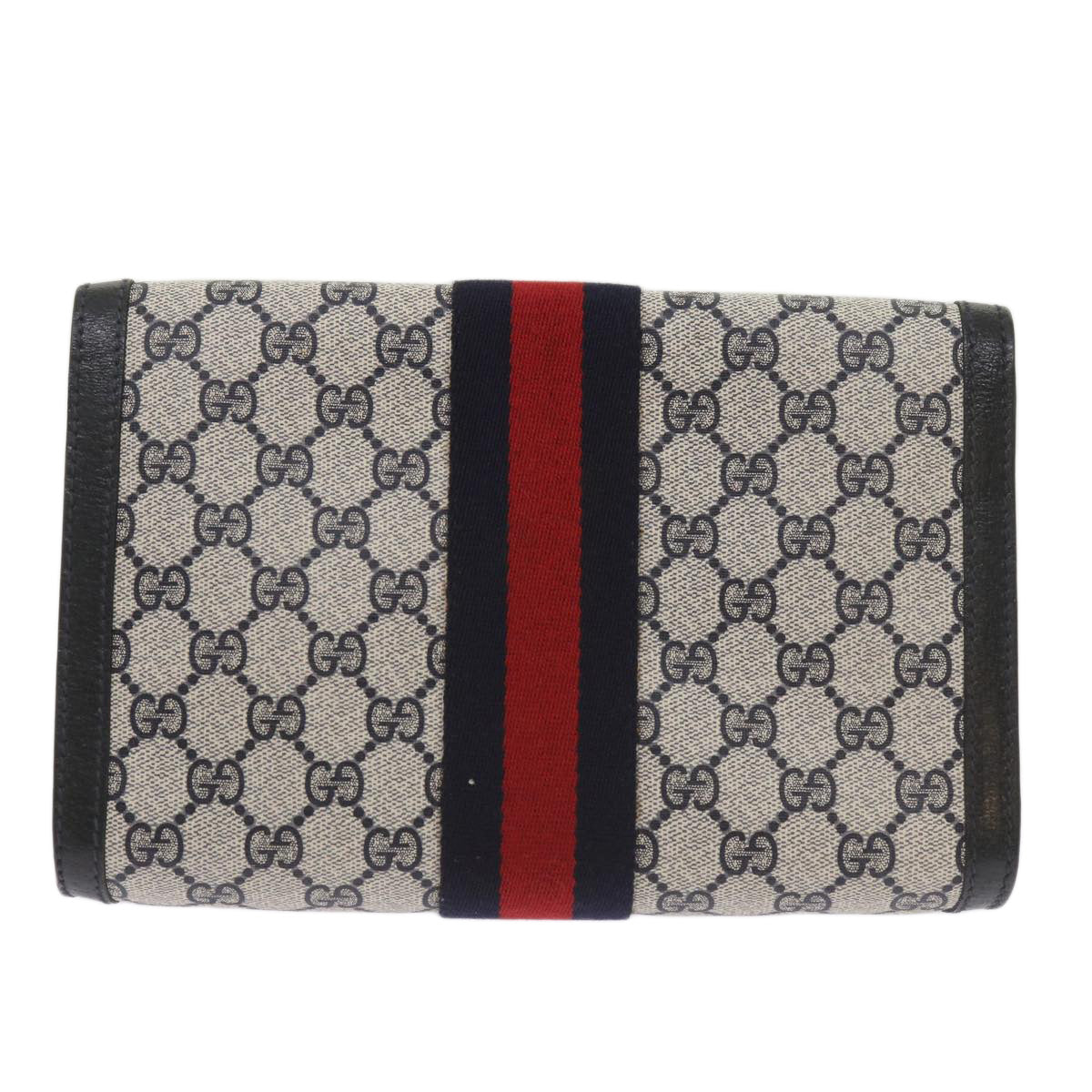 GUCCI GG Supreme Sherry Line Clutch Bag PVC Red Navy 89 01 006 Auth am5895