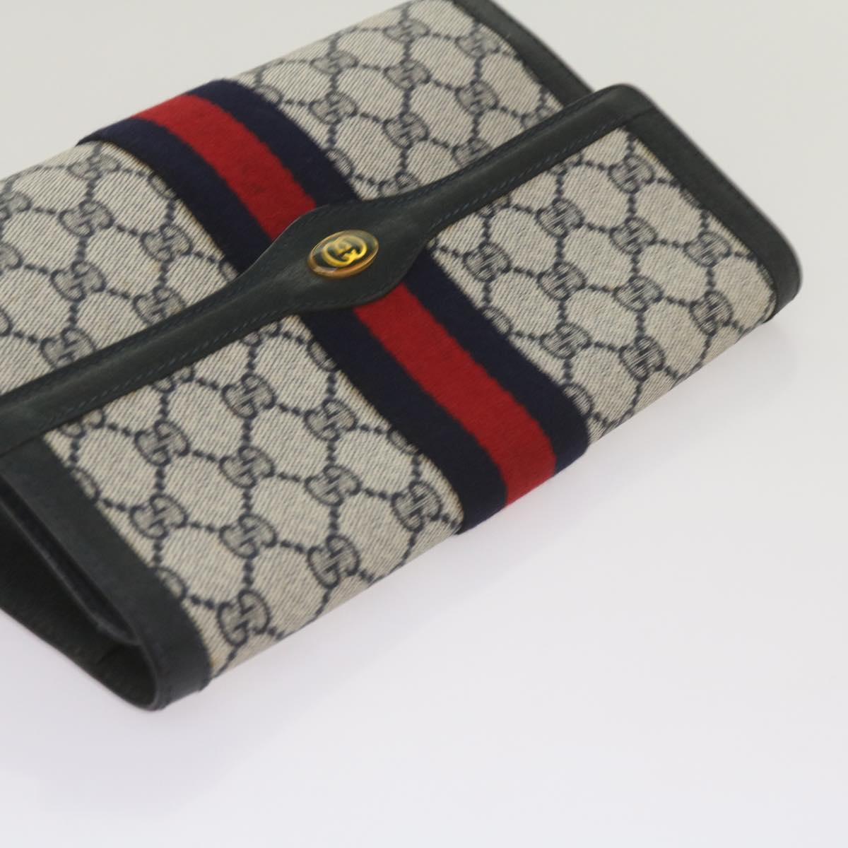 GUCCI GG Supreme Sherry Line Clutch Bag PVC Red Navy 89 01 006 Auth am5895