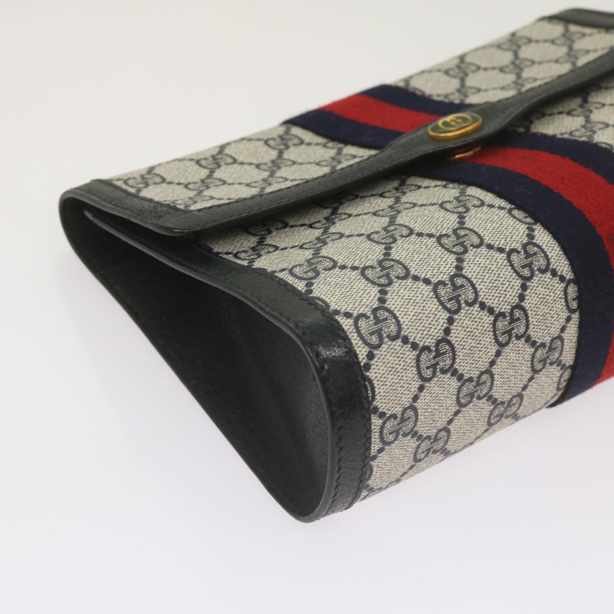 GUCCI GG Supreme Sherry Line Clutch Bag PVC Red Navy 89 01 006 Auth am5895