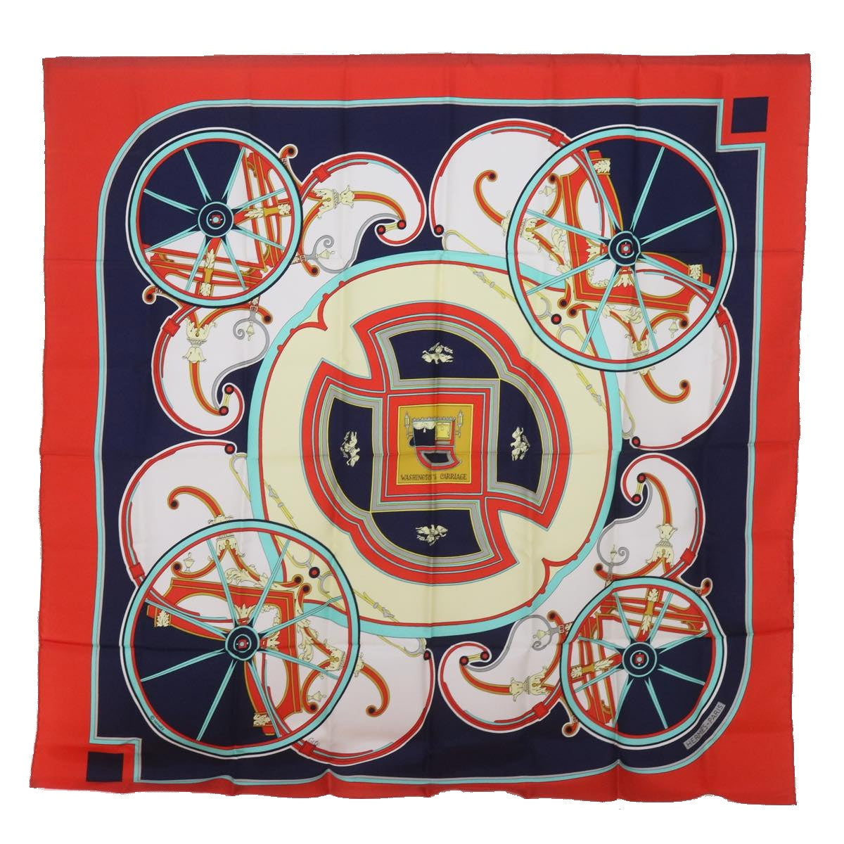 HERMES Carre 90 WASHINGTON’S CARRIAGE Scarf Silk Red Auth am5911
