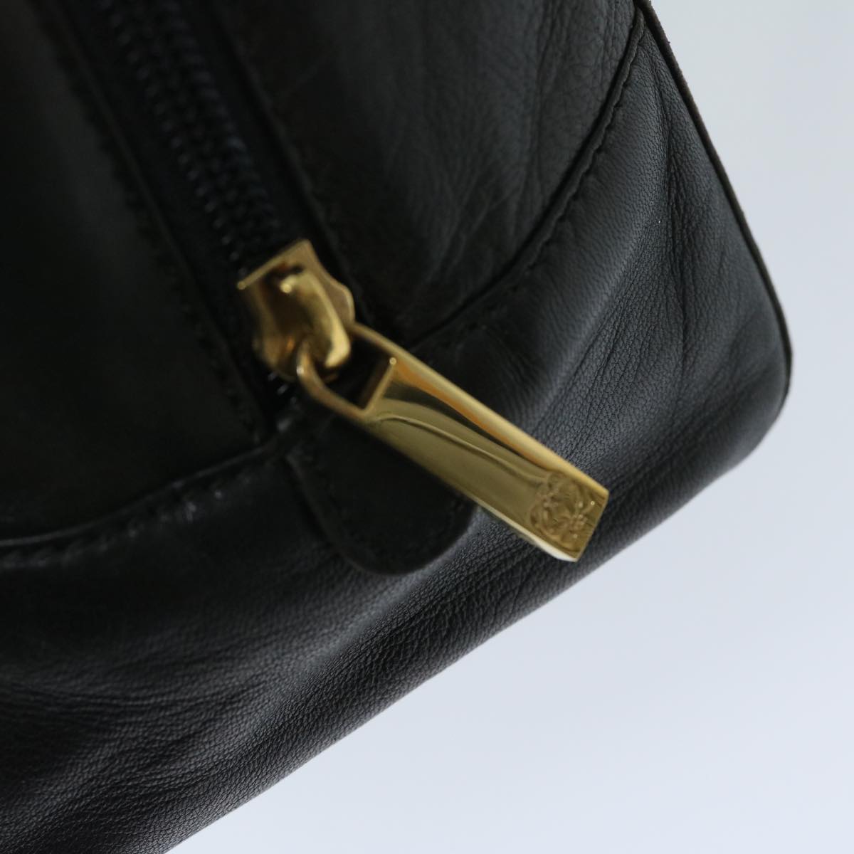 LOEWE Anagram Hand Bag Leather Black Auth am5935