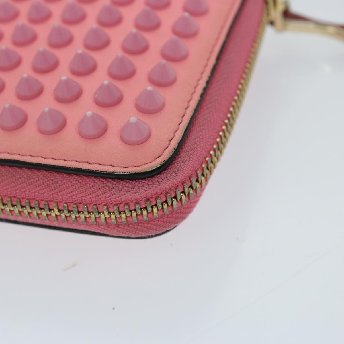 Christian Louboutin Studs Long Wallet Leather Pink Auth am5941