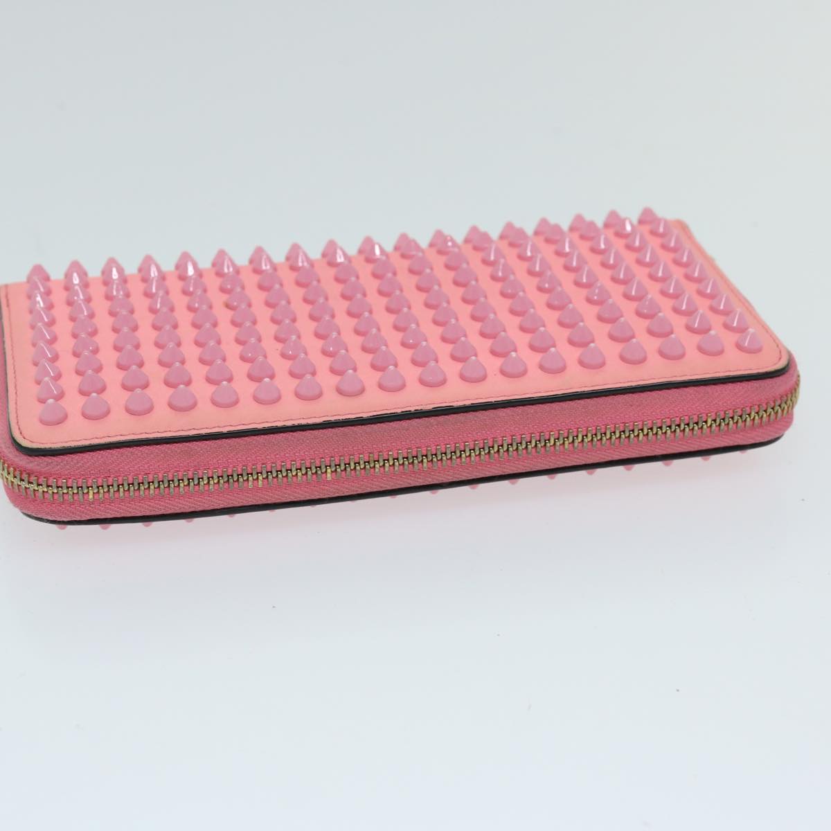 Christian Louboutin Studs Long Wallet Leather Pink Auth am5941