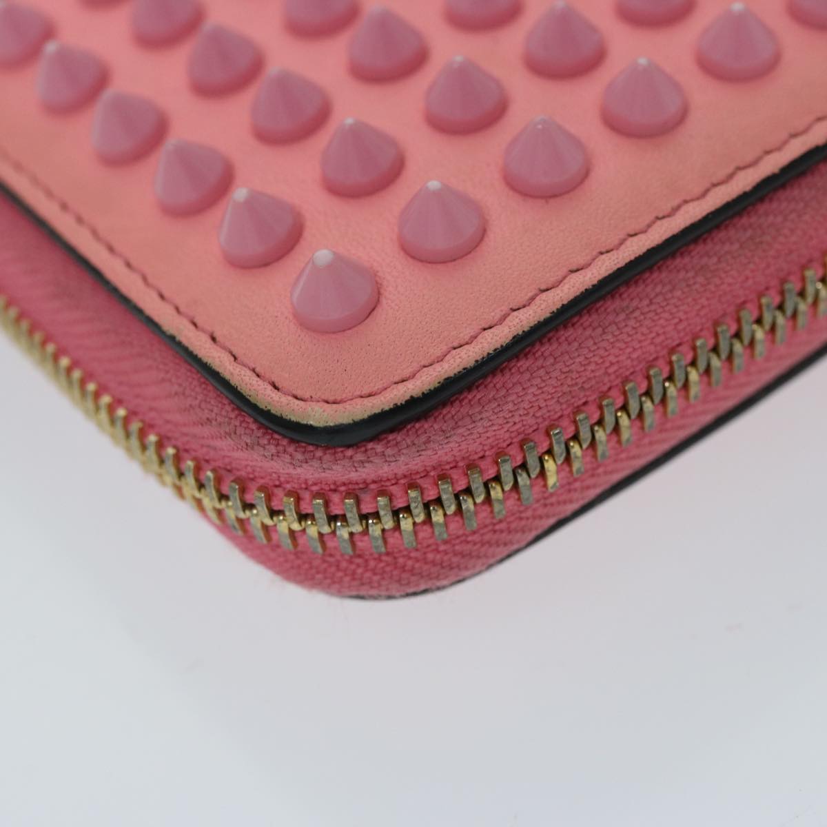 Christian Louboutin Studs Long Wallet Leather Pink Auth am5941