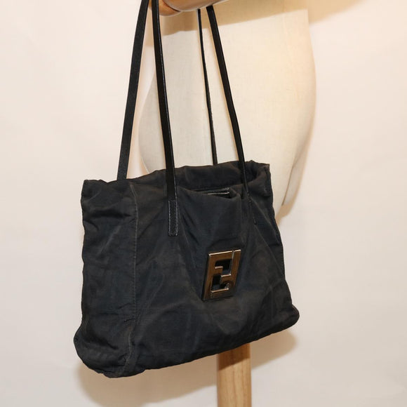 FENDI Zucca Canvas Shoulder Bag Black Auth am5951