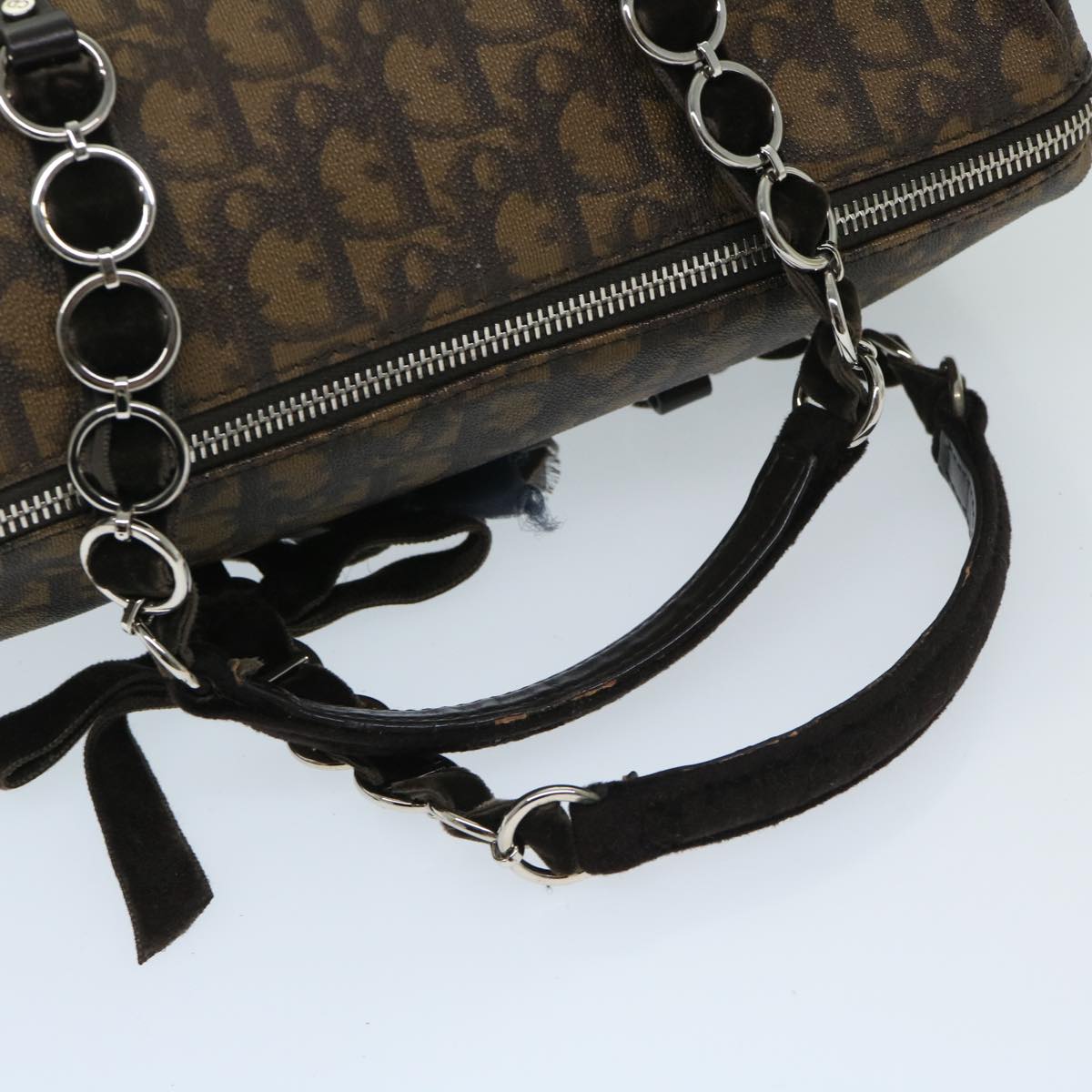 Christian Dior Trotter Canvas Chain Hand Bag PVC Brown Auth am5959