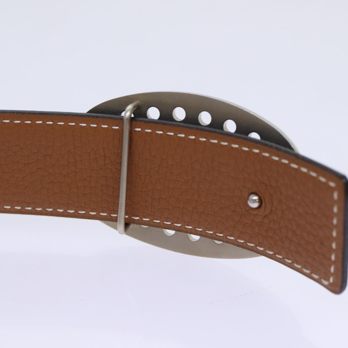 HERMES Evelyn oval buckle reversible Belt Leather Black Brown Auth am5971