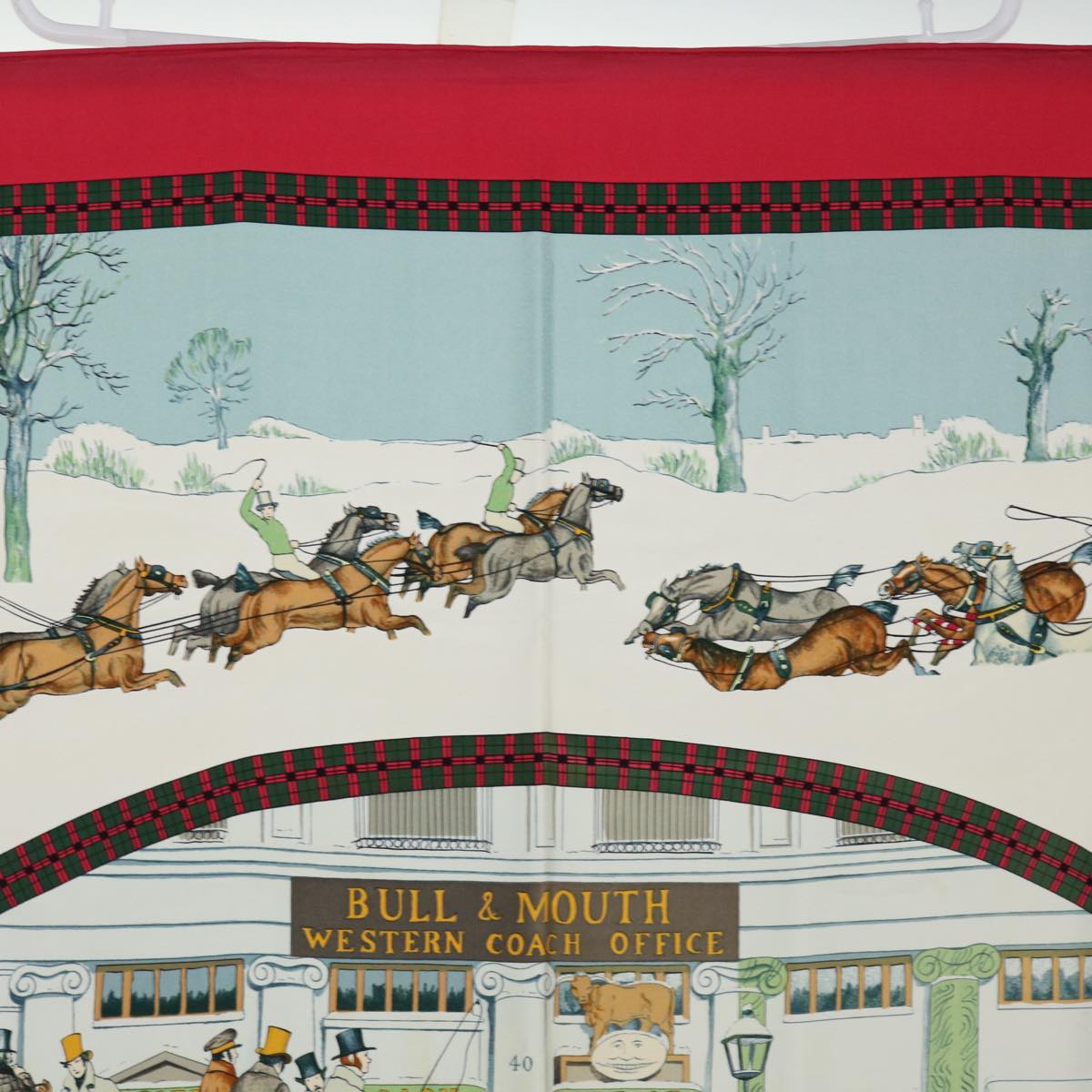 HERMES Carre 90 BULL＆MOUTH WESTERN COACH OFFICE Scarf Silk Red Auth am5972