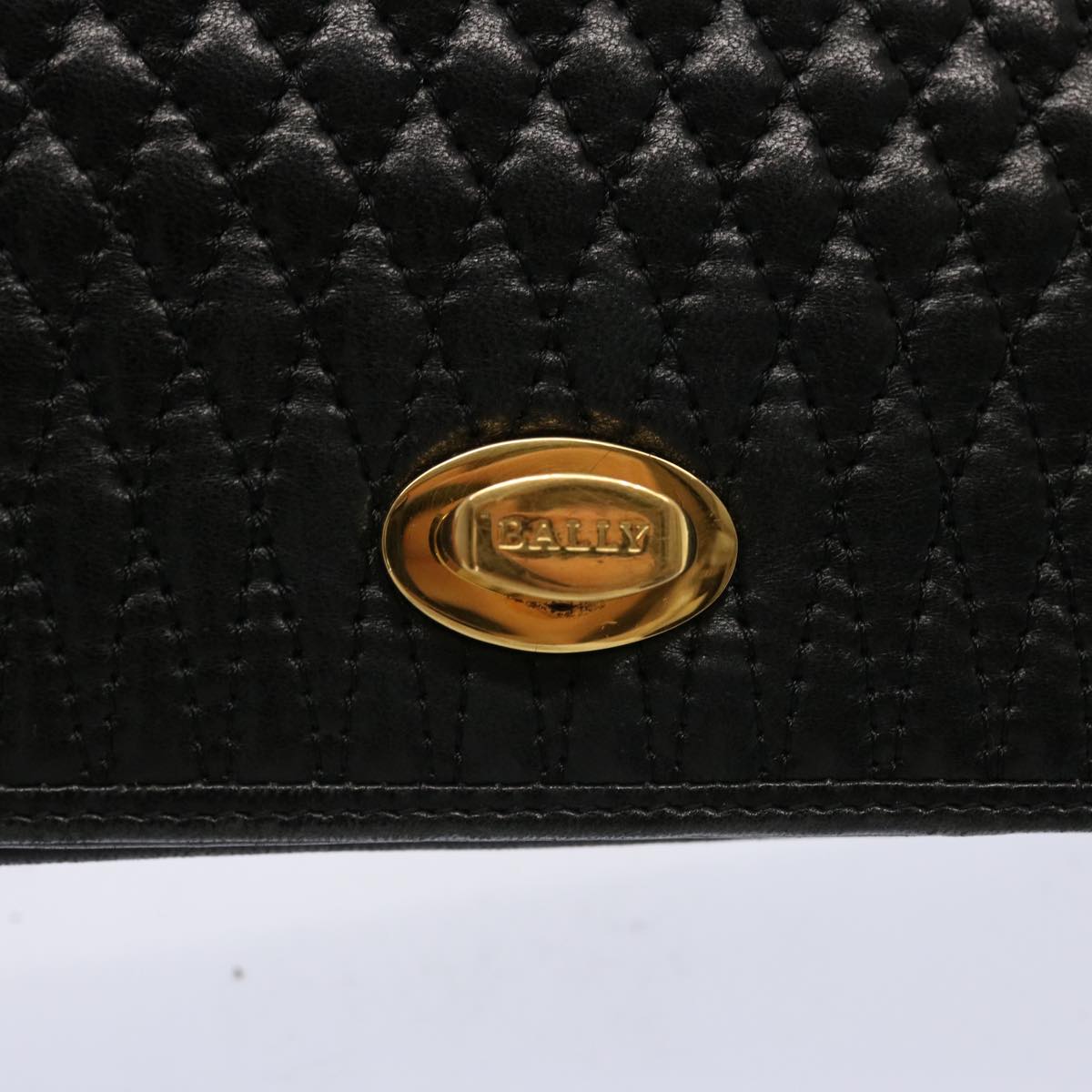 BALLY Quilted Chain Shoulder Bag Leather Black Auth am5980