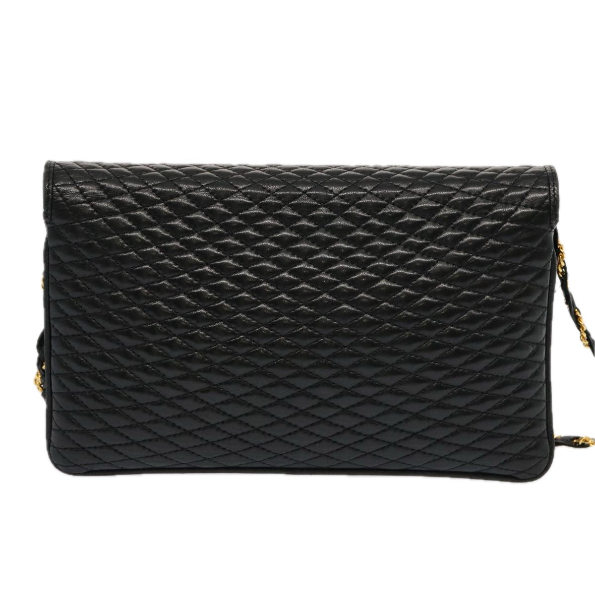 BALLY Quilted Chain Shoulder Bag Leather Black Auth am5980 - 0