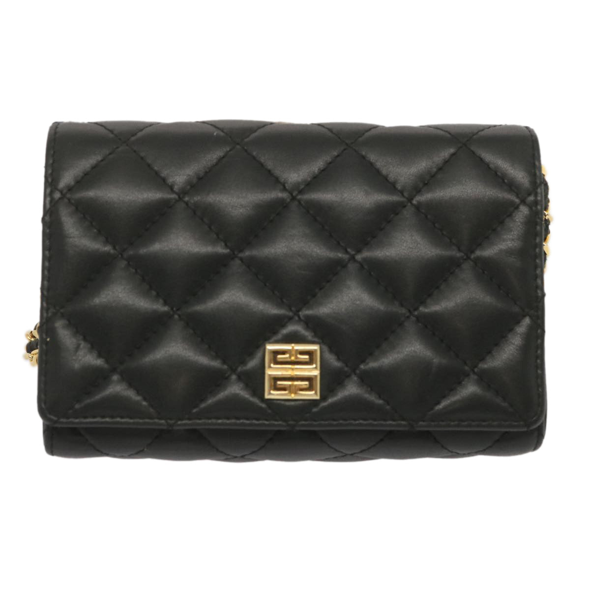 GIVENCHY Quilted Chain Shoulder Bag Leather Black Auth am5981
