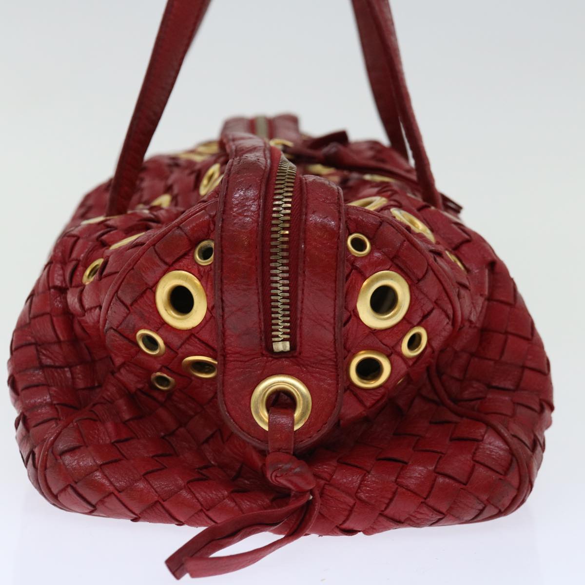BOTTEGA VENETA INTRECCIATO Shoulder Bag Leather outlet Red Auth am5994