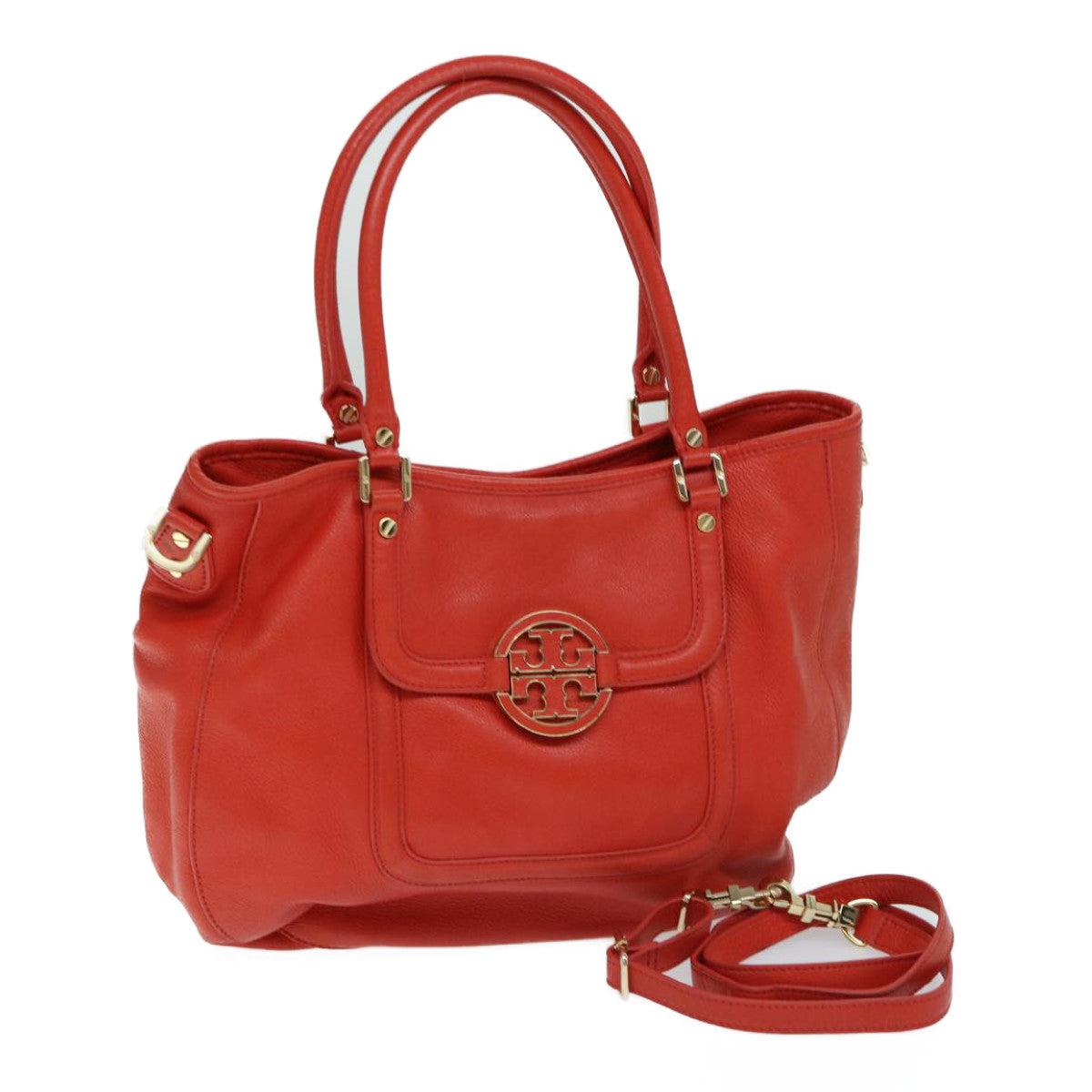 TORY BURCH Tote Bag Leather 2way Red Auth am5995