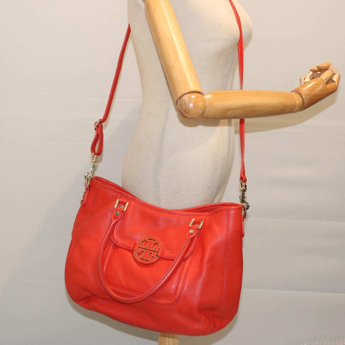 TORY BURCH Tote Bag Leather 2way Red Auth am5995