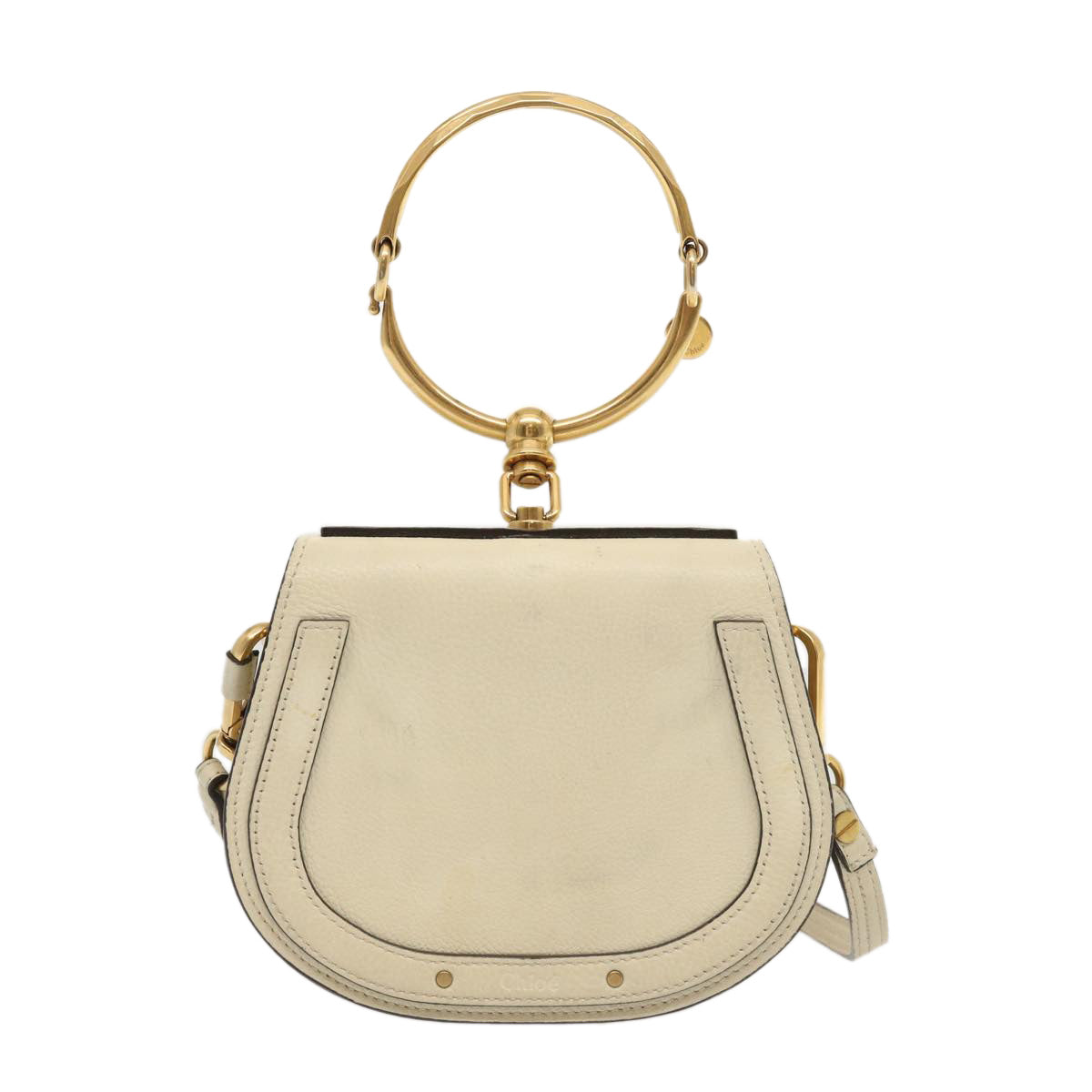 Chloe Nile Small Bracelet Hand Bag Leather 2way Cream Auth am6005