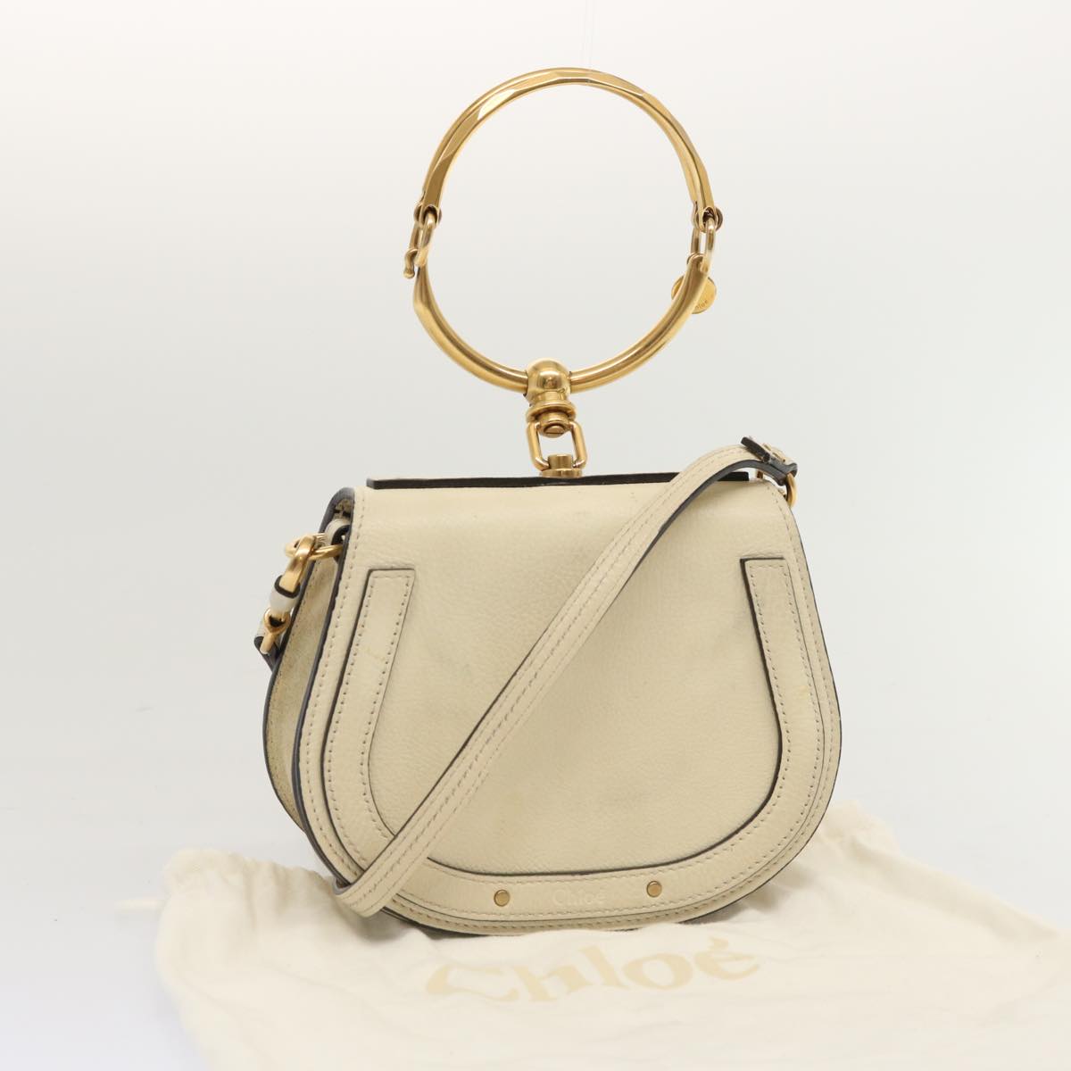 Chloe Nile Small Bracelet Hand Bag Leather 2way Cream Auth am6005