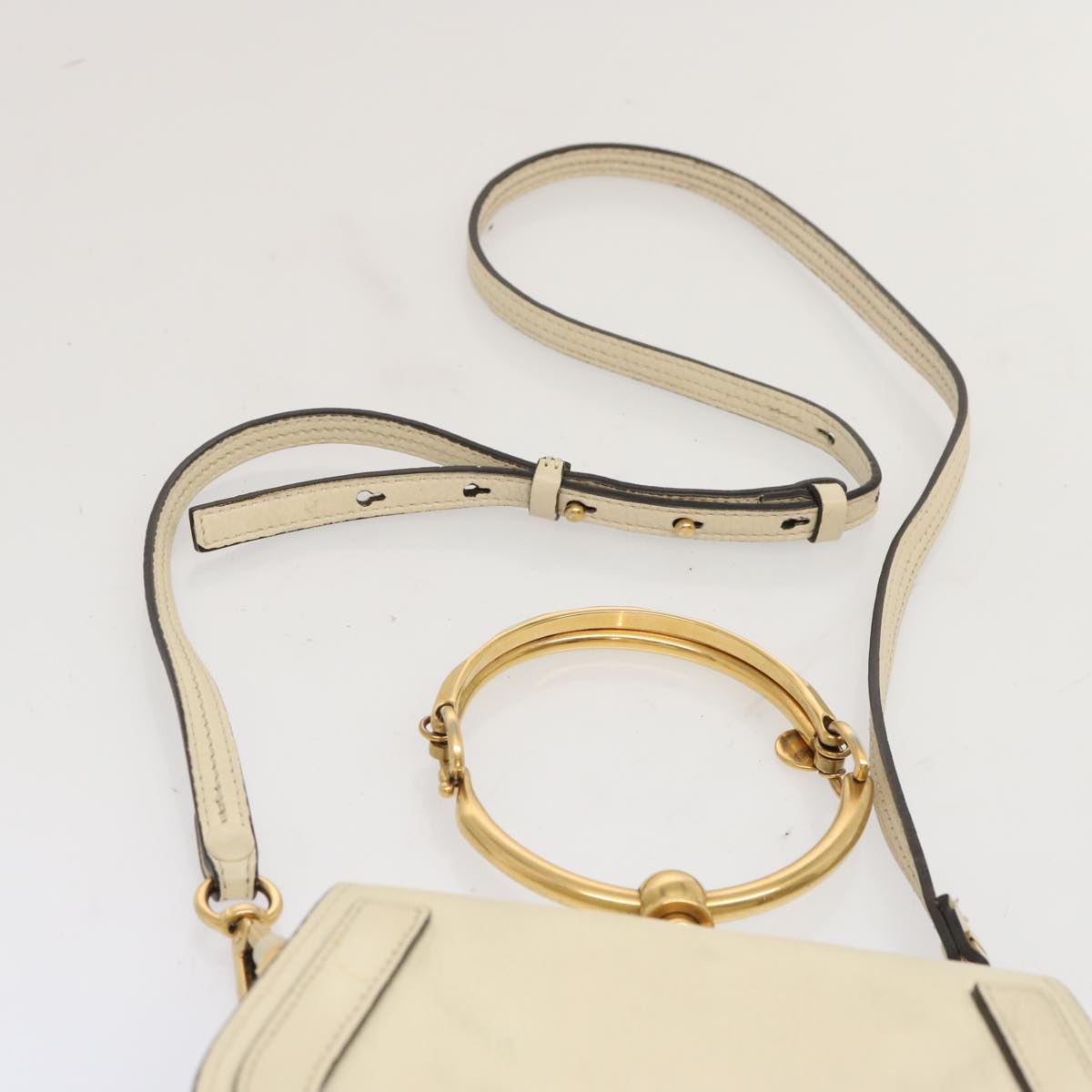 Chloe Nile Small Bracelet Hand Bag Leather 2way Cream Auth am6005