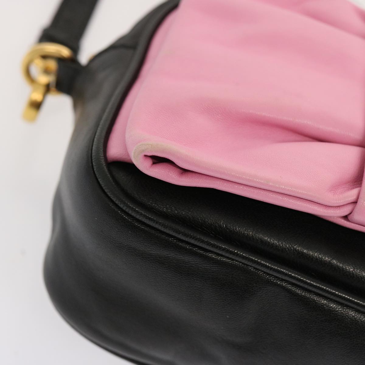 PRADA Ribbon Shoulder Bag Leather Pink Black Auth am6034