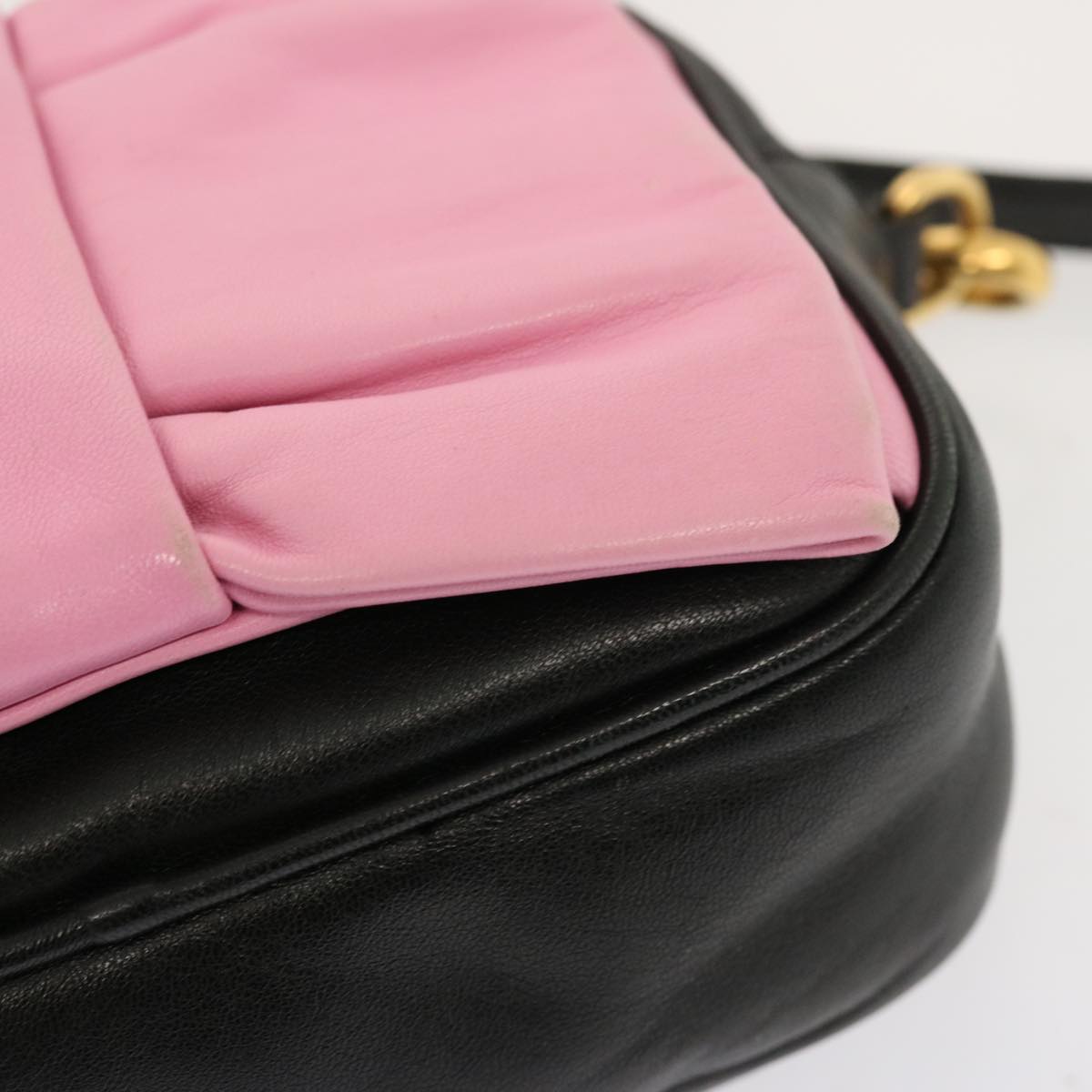 PRADA Ribbon Shoulder Bag Leather Pink Black Auth am6034