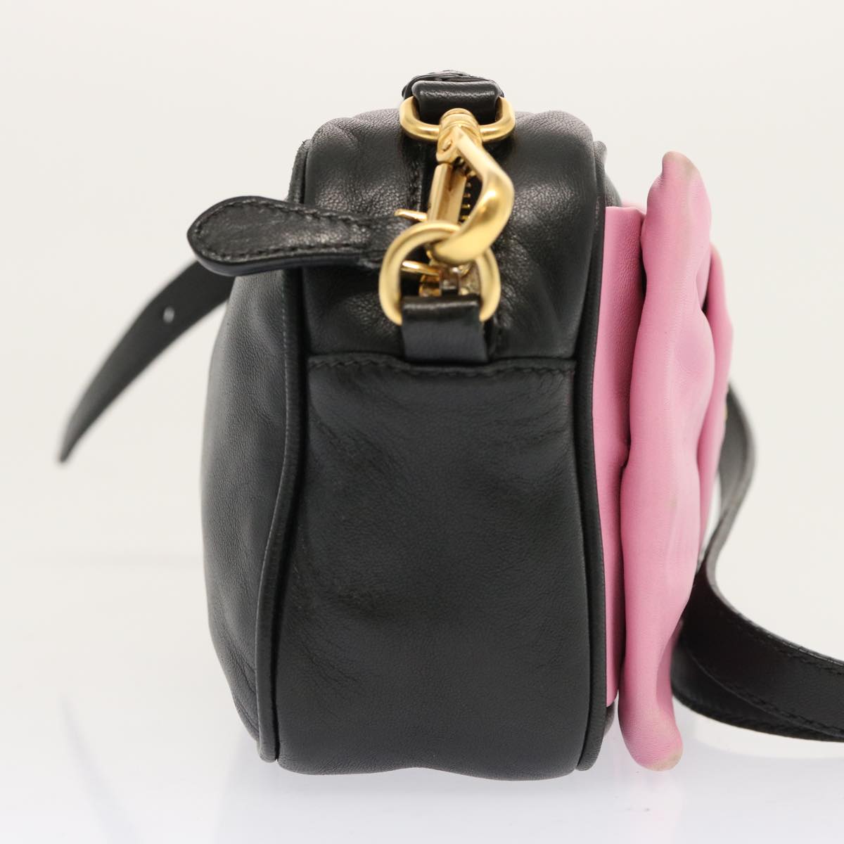 PRADA Ribbon Shoulder Bag Leather Pink Black Auth am6034