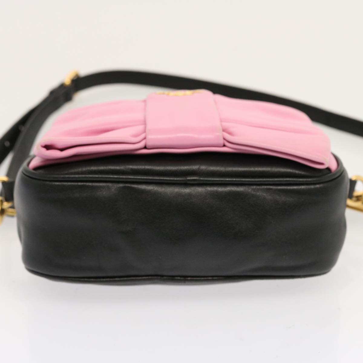 PRADA Ribbon Shoulder Bag Leather Pink Black Auth am6034