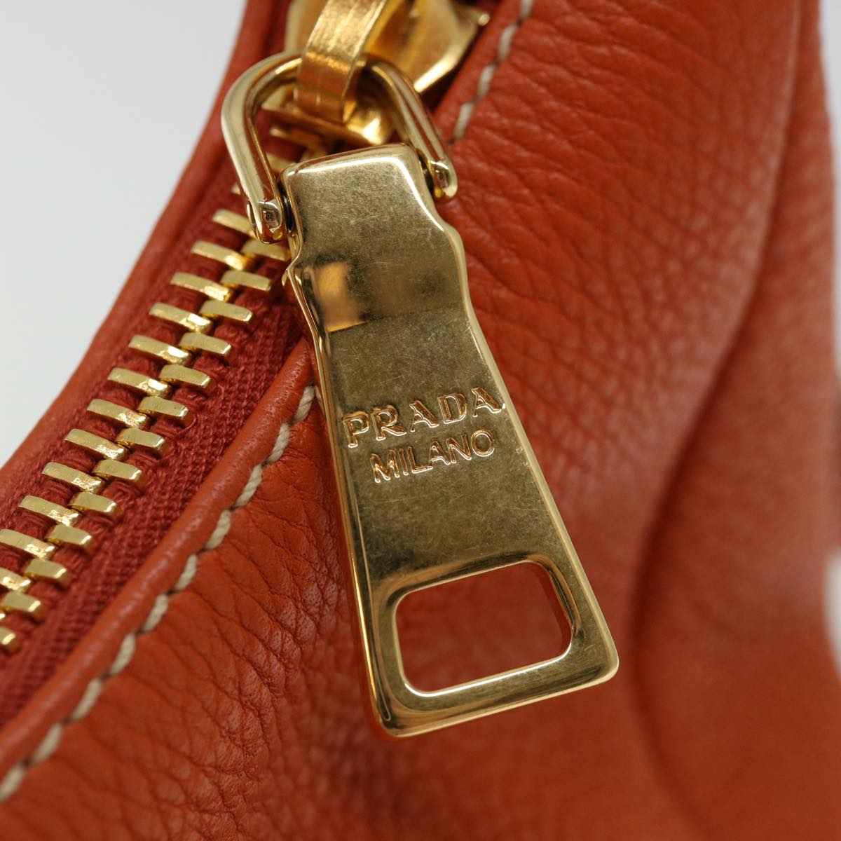 PRADA Shoulder Bag Leather Orange Auth am6047