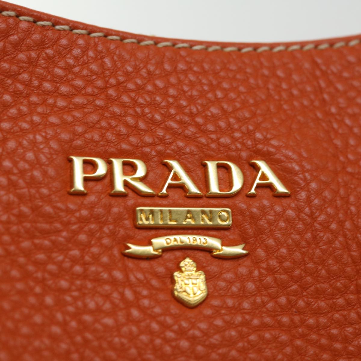 PRADA Shoulder Bag Leather Orange Auth am6047