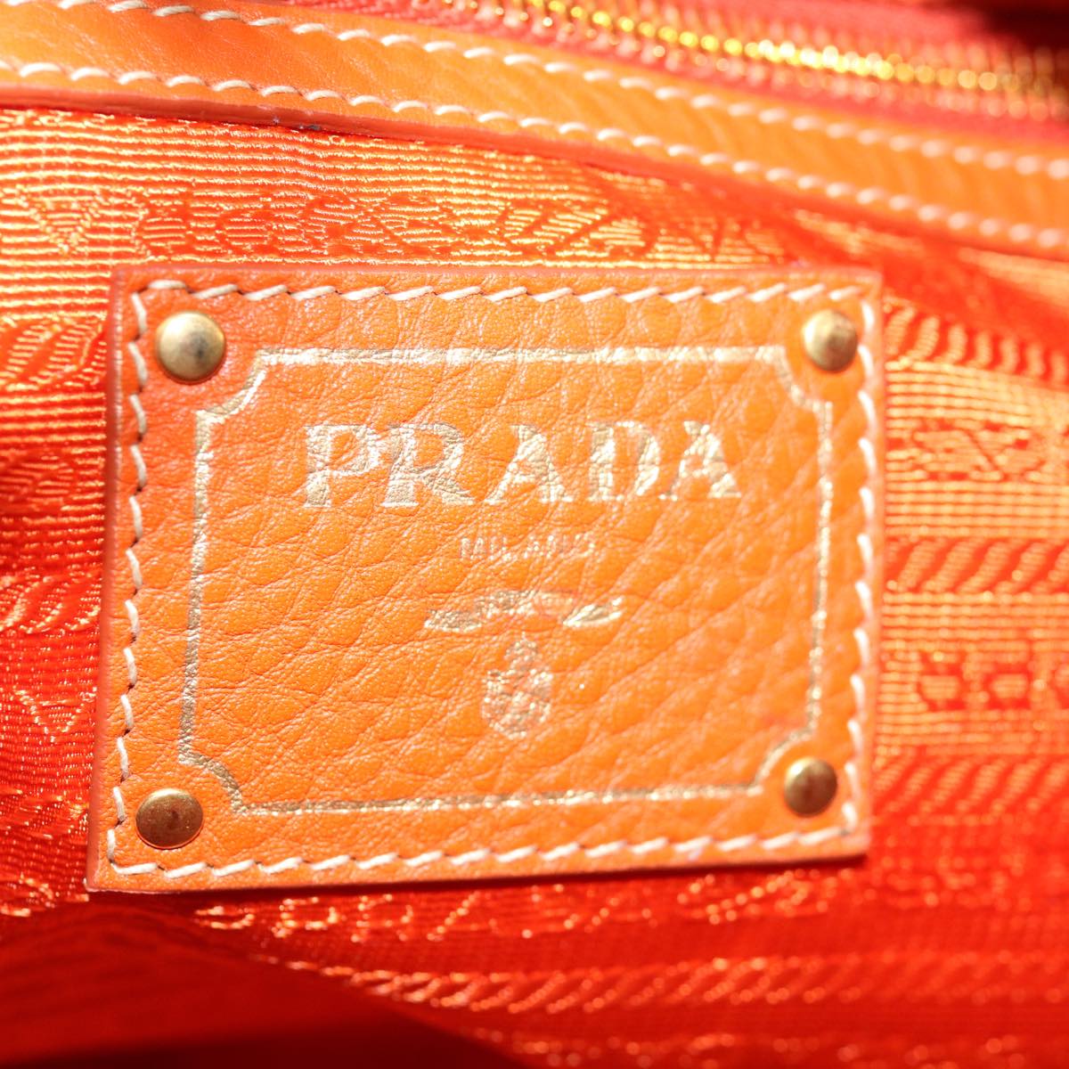 PRADA Shoulder Bag Leather Orange Auth am6047