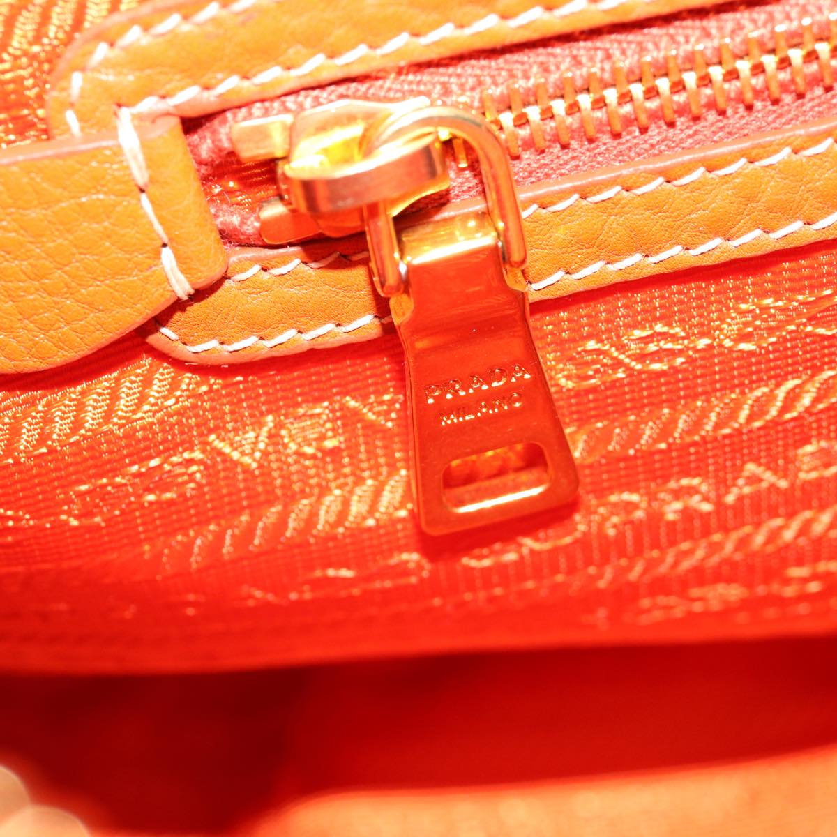 PRADA Shoulder Bag Leather Orange Auth am6047