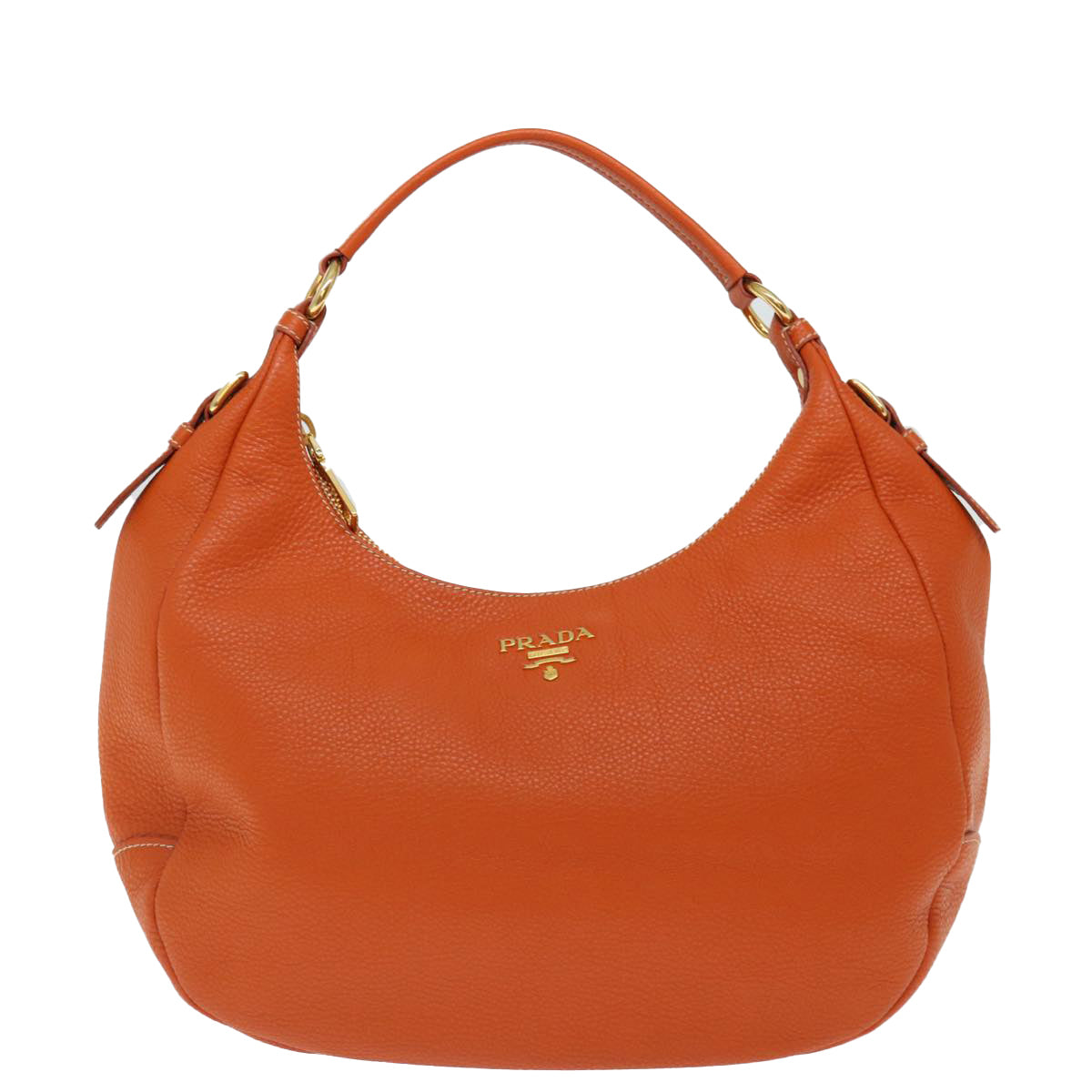 PRADA Shoulder Bag Leather Orange Auth am6047