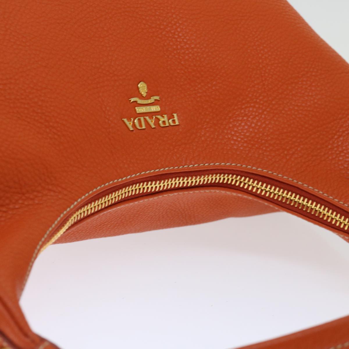 PRADA Shoulder Bag Leather Orange Auth am6047