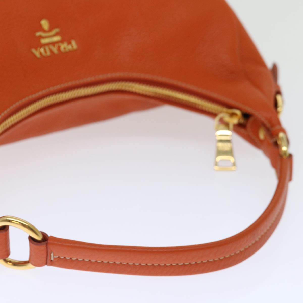 PRADA Shoulder Bag Leather Orange Auth am6047