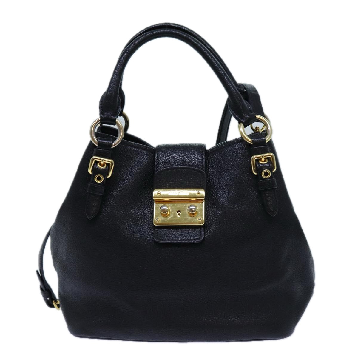 Miu Miu Madras Hand Bag Leather 2way Black Auth am6056 - 0