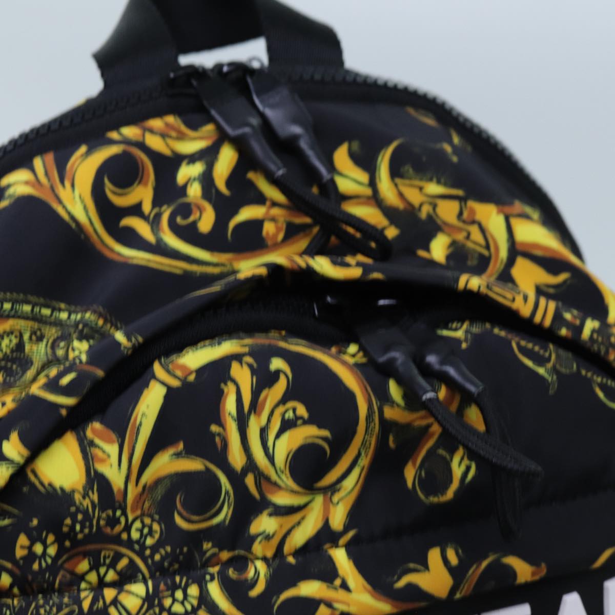 Gianni Versace Backpack Nylon Black Yellow Auth am6058