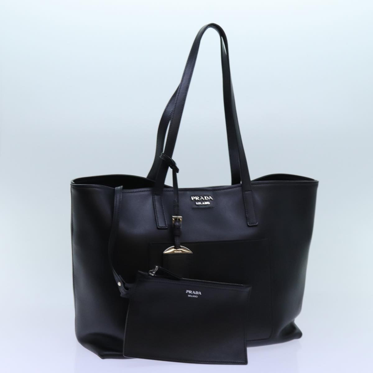 PRADA Tote Bag Leather Black 1BG046 Auth am6062