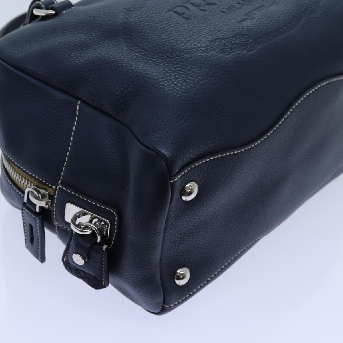 PRADA Hand Bag Leather Navy Auth am6063
