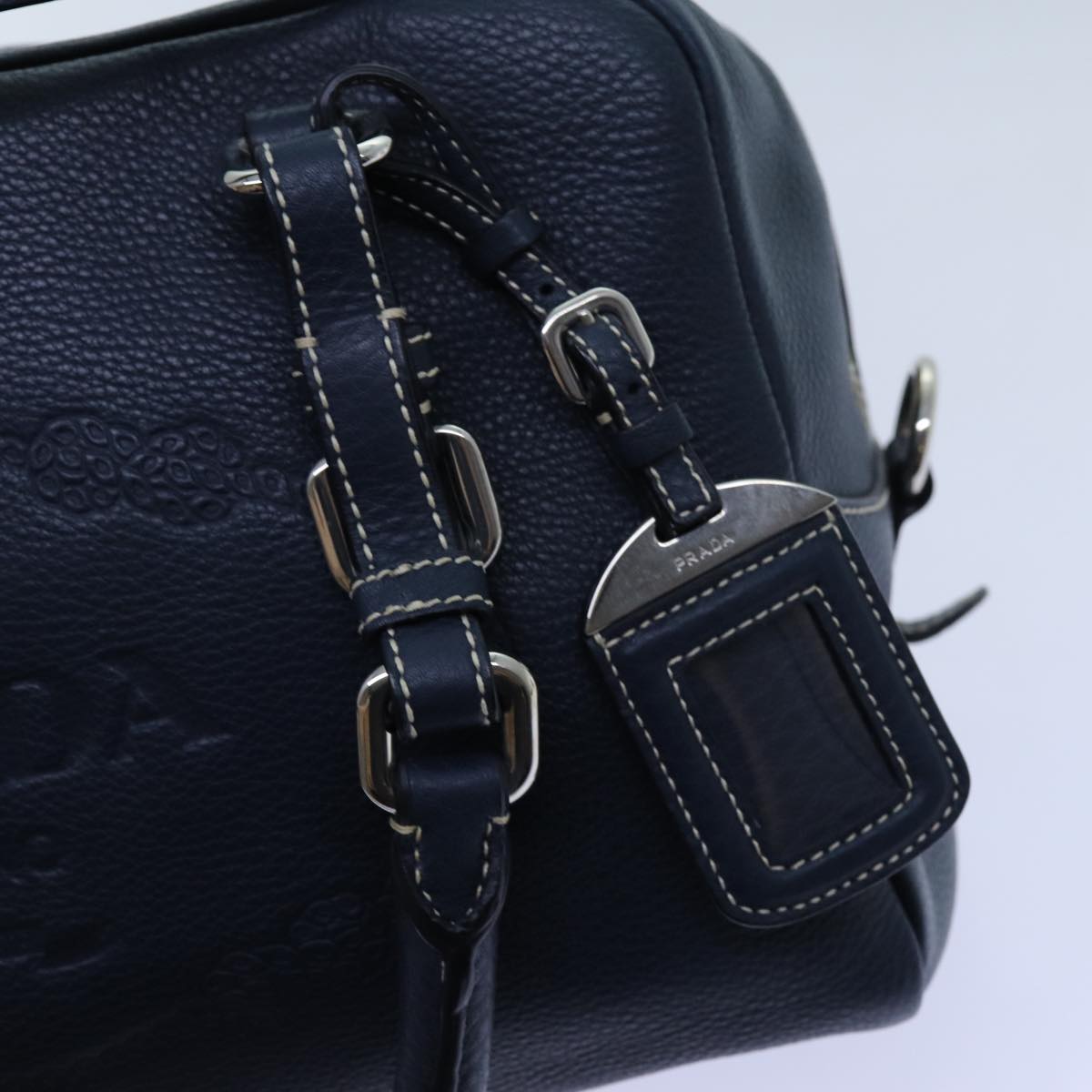 PRADA Hand Bag Leather Navy Auth am6063