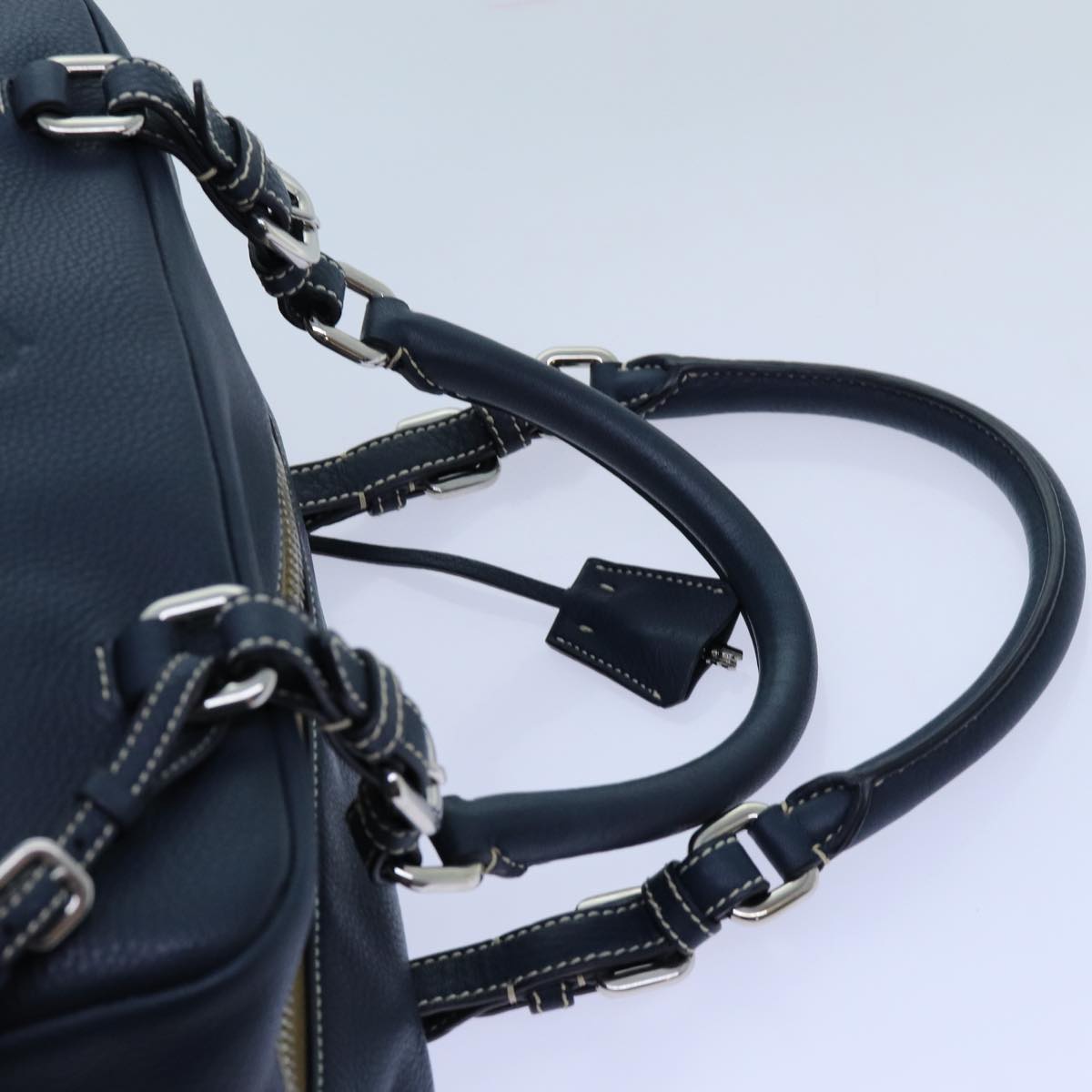 PRADA Hand Bag Leather Navy Auth am6063