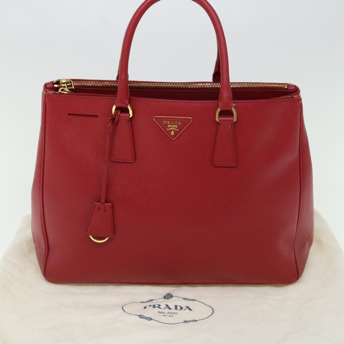 PRADA Galleria Hand Bag Safiano leather Red Auth am6067