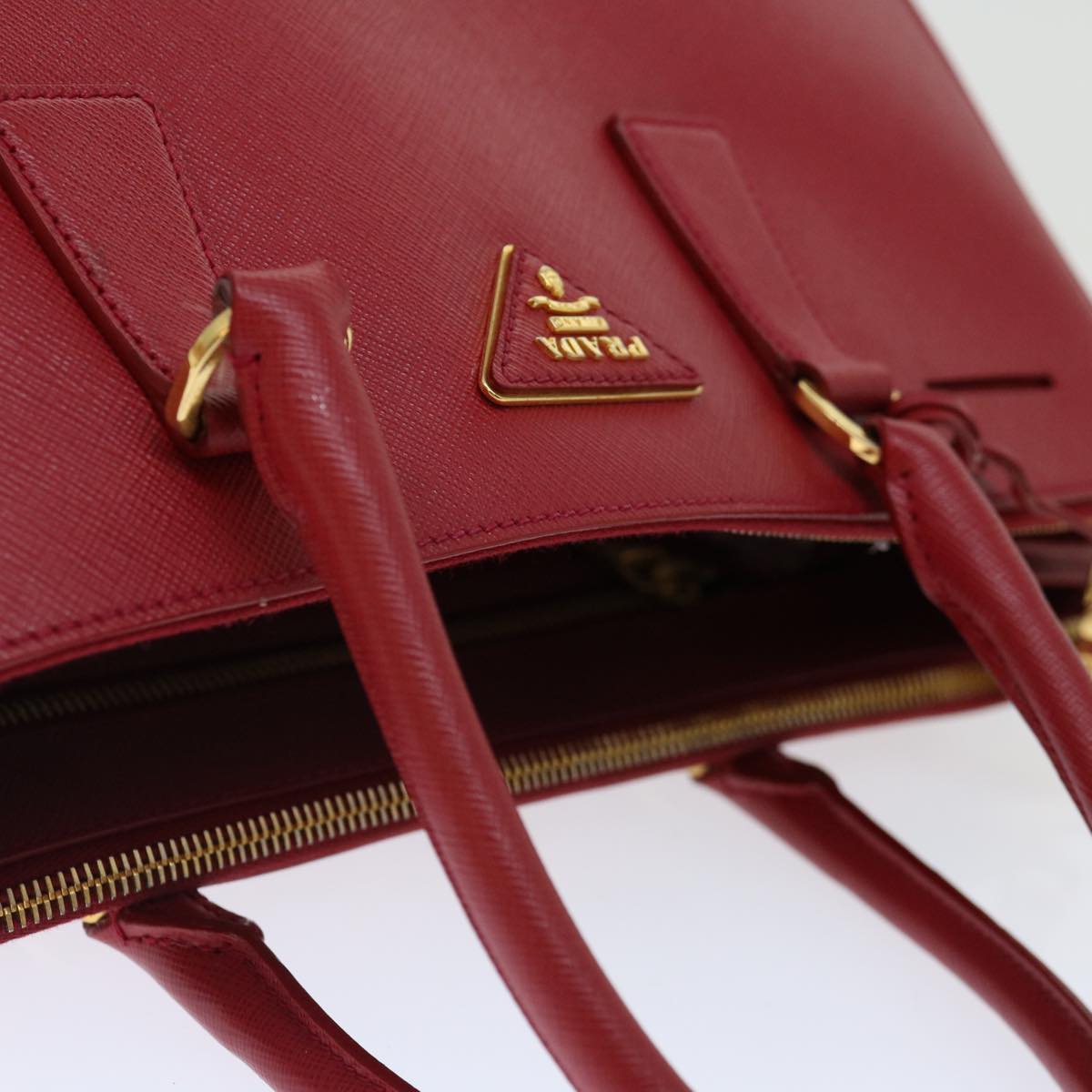 PRADA Galleria Hand Bag Safiano leather Red Auth am6067