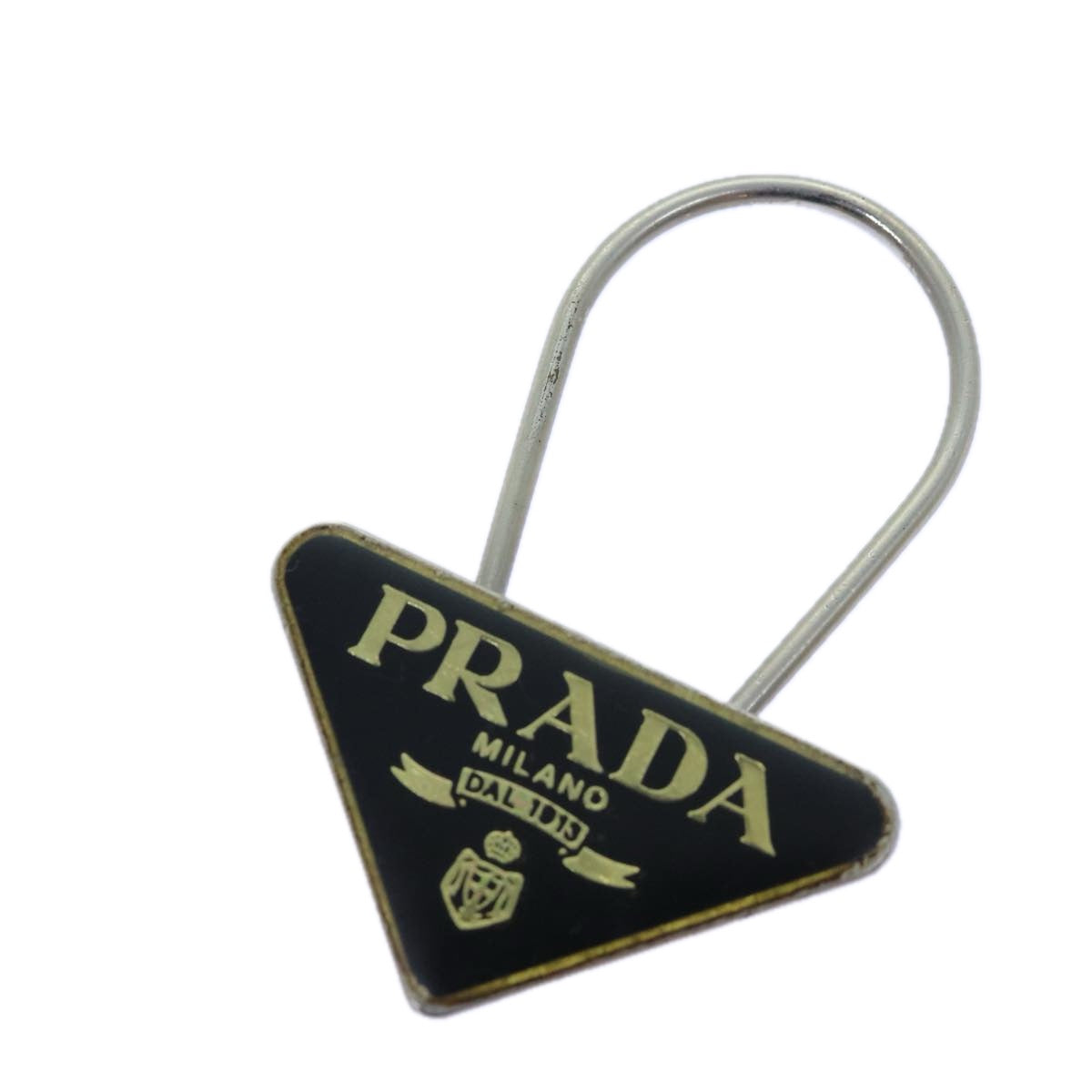 PRADA Triangle Plate Key Ring metal Black Auth am6073