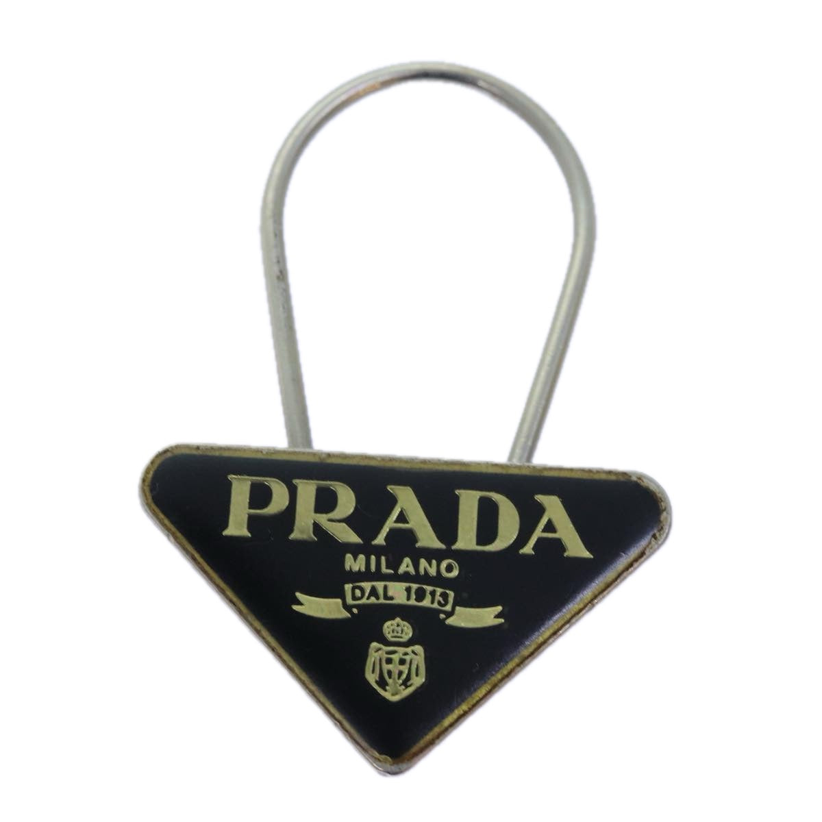 PRADA Triangle Plate Key Ring metal Black Auth am6073 - 0