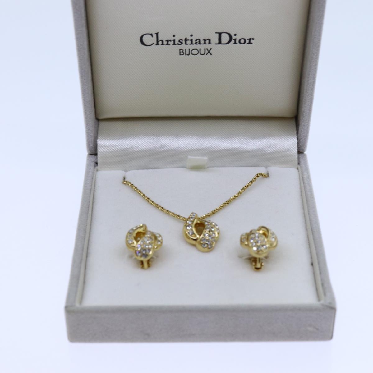 Christian Dior Earring Necklace Set Gold Auth am6081