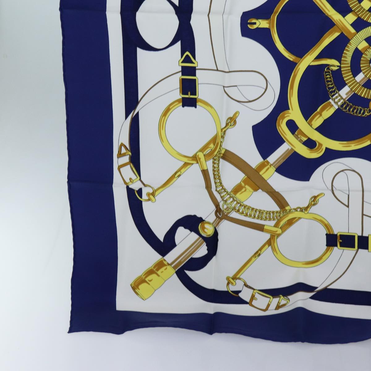 HERMES Carre 90 Eperon d'Or Scarf Silk Blue Auth am6085