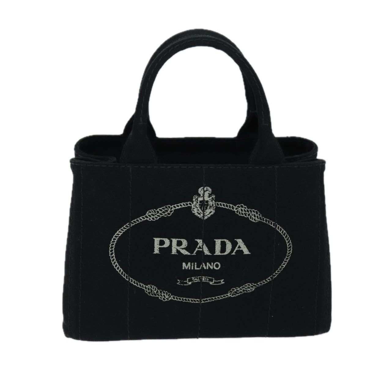 PRADA Canapa PM Hand Bag Canvas 2way Black Auth am6096A