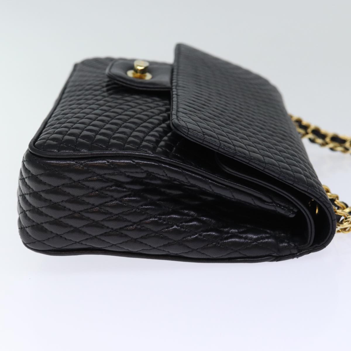 BALLY Quilted Chain Shoulder Bag Leather Black Auth am6105