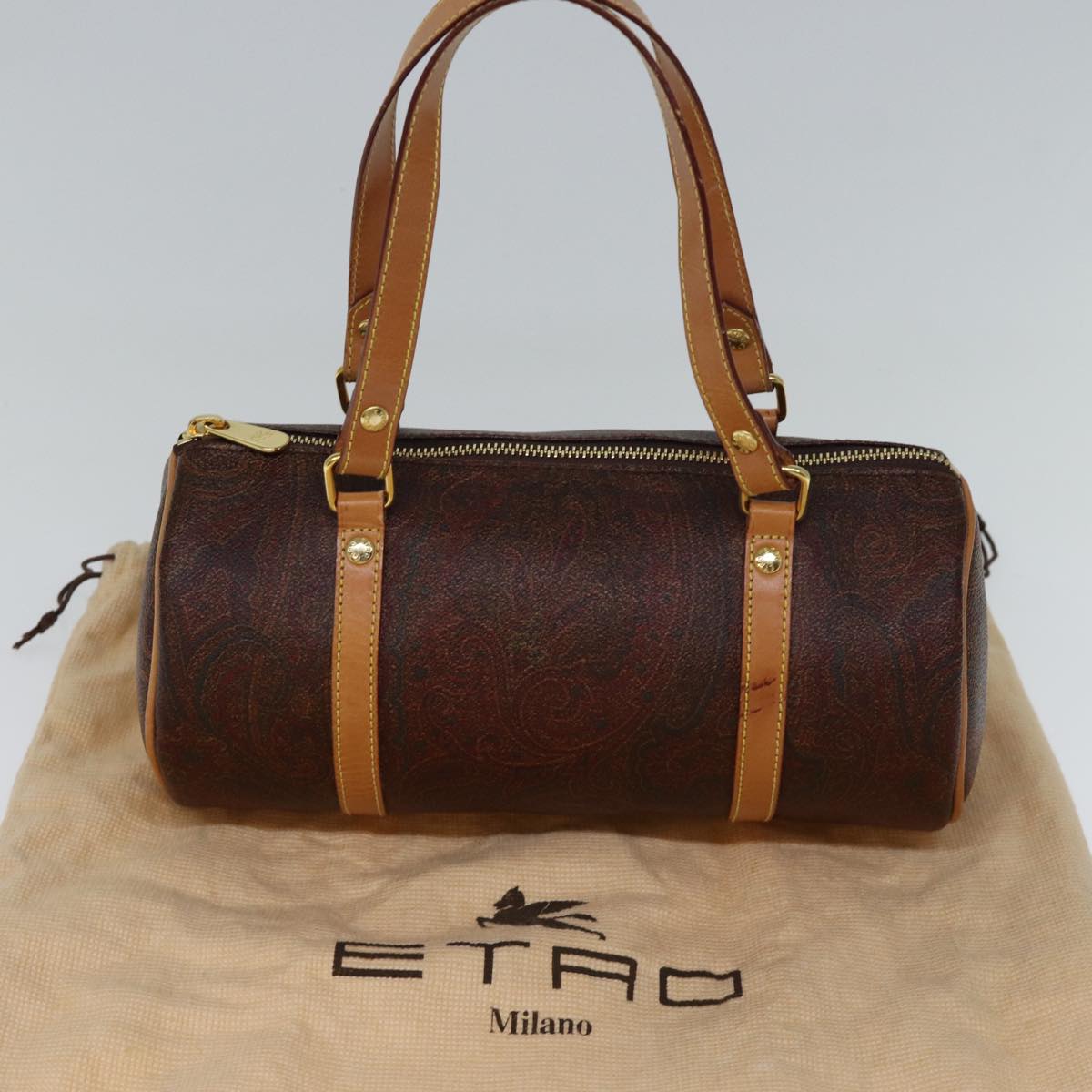 ETRO Paisley Hand Bag PVC Leather Brown Auth am6106