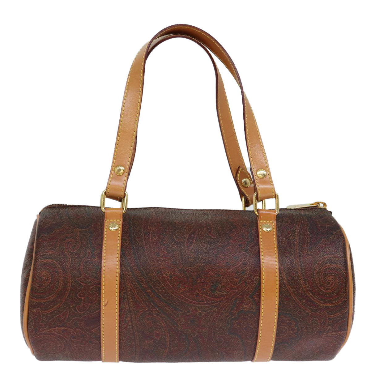 ETRO Paisley Hand Bag PVC Leather Brown Auth am6106