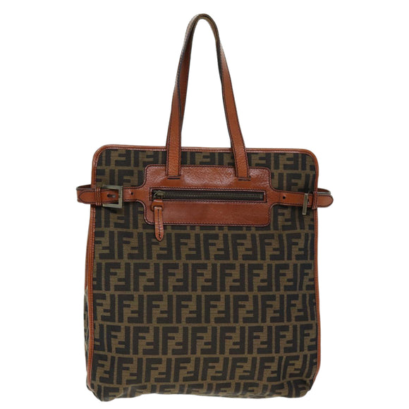 FENDI Zucca Canvas Tote Bag Brown Black Auth am6121