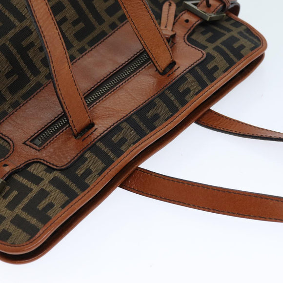FENDI Zucca Canvas Tote Bag Brown Black Auth am6121